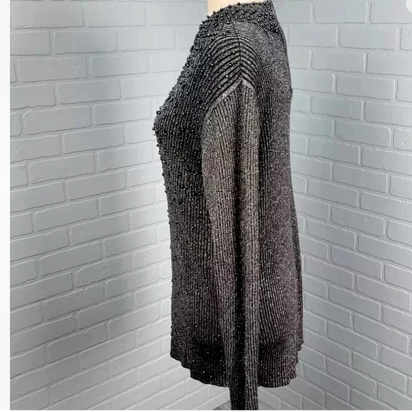 Maggie Barnes Women Gray Silver beads rib knit sweater. Gray/silver size 1X used - Picture 3 of 16